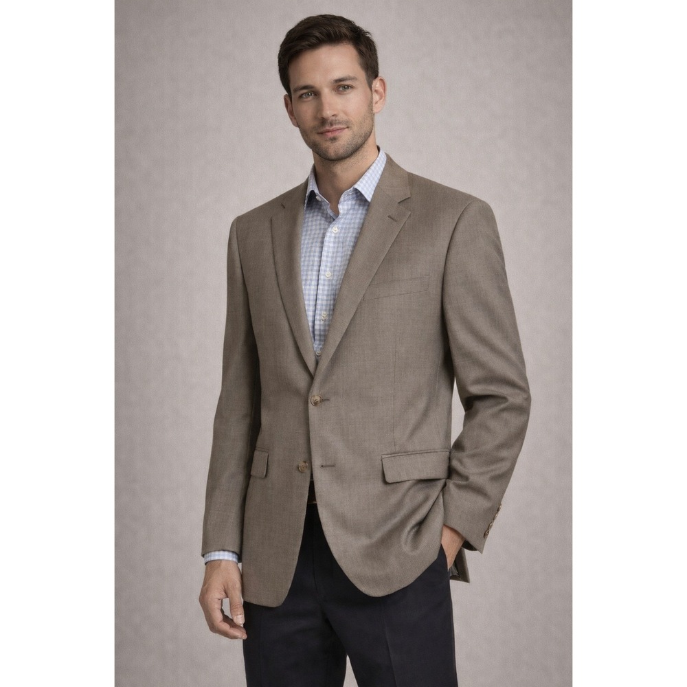 Wool Blend Lauren‎ Ralph Lauren Taupe Micro Check Blazer Men's 40R